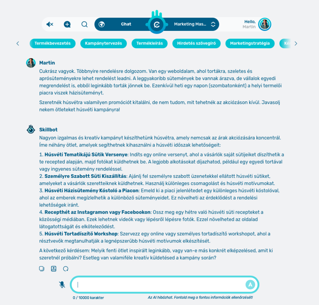 A ChatMaster a húsvéti marketingötletek kitalálásában is segít, ha neked nem jut eszedbe semmi.
